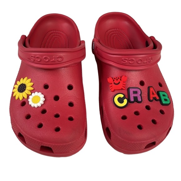 CROCS Shoes - CROCS Comfort All Season Shoes Red with Charms Unisex Mens 6 Womens 8